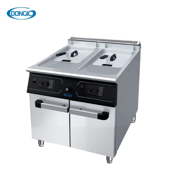 Double Vat 20L LPG NG Gas Fired Fryer with Storage Base Cabinet