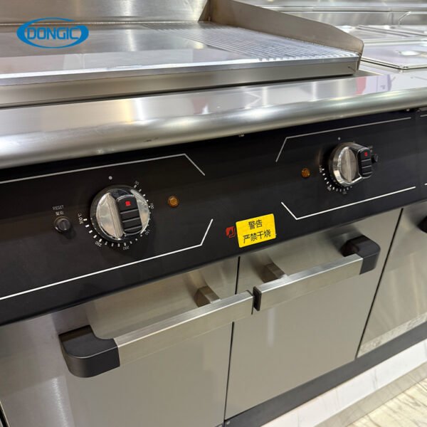 2 700 Series Electric/Gas Chrome-plated Flat Top 1/3 Grooved Griddle with Cabinet