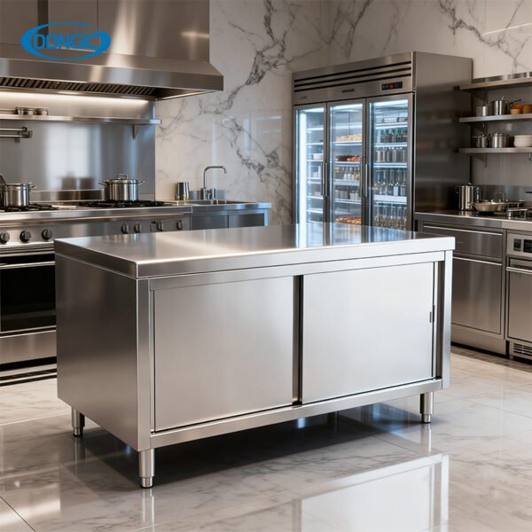 Stainless Steel Workbench Worktable with Two Sliding Doors