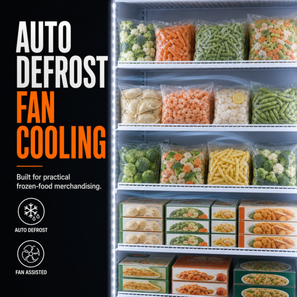 2 Copper Evaporator Auto Defrost Fan Cooling Tempered Glass Door Merchandiser Showcase Display Freezers