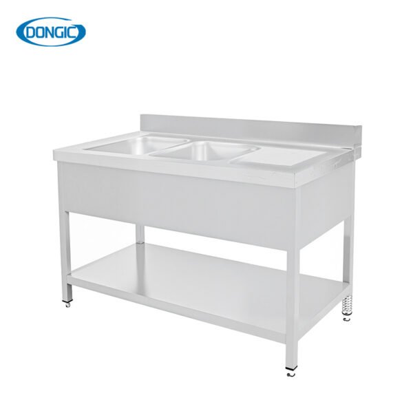2 Two Layers Stainless Steel Kitchen Regular Work Table with Back Splash