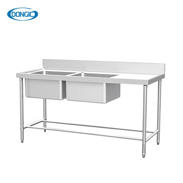 3 Two Layers Stainless Steel Kitchen Regular Work Table with Back Splash