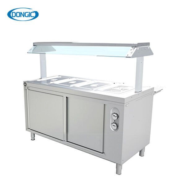 3 Hotel Restaurant Buffet Stainless Steel Hot Food Serving Counter With Foldable Plate Rack