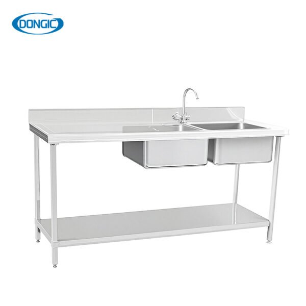 8 Two Layers Stainless Steel Kitchen Regular Work Table with Back Splash