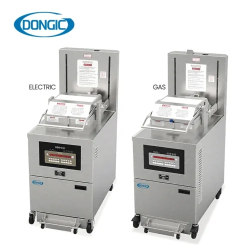 Certified-Space-Saving-Design-Commercial-Grade.webp Auto-Lift Electric or Gas Pressure Fryer with Dual Baskets