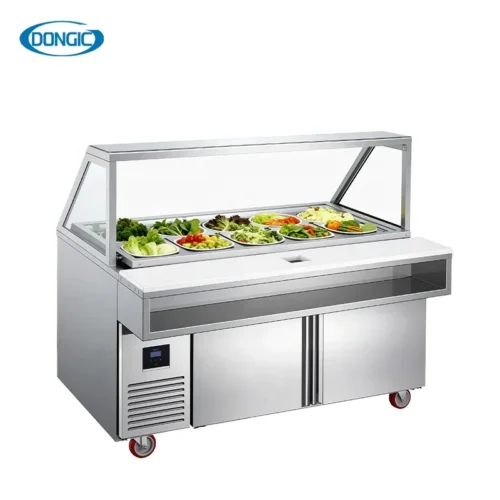 Commercial-Undercounter-2-Doors-Salad-Refrigerated.webp Factory Sale Pizza Sandwich Prep Table Refrigerated Commercial Counter Top Salad Refrigerator Refrigeration Equipment for Salad
