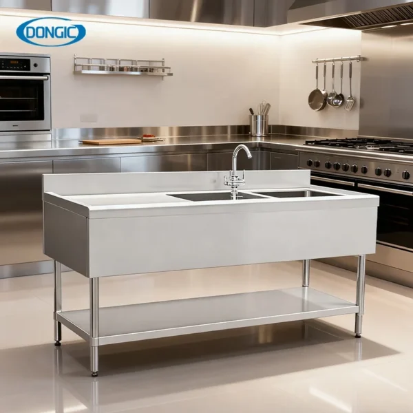 Hot-Selling-Two-Layers-Working-Table.webp Stainless Steel Commercial Oversized Three-slot Customizable Kitchen Restaurant Public Durable Sink