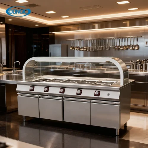 Hotel-Restaurant-Buffet-Stainless-Steel-Hot.webp Buffet Hot Food Serving Counter with Plate Rack