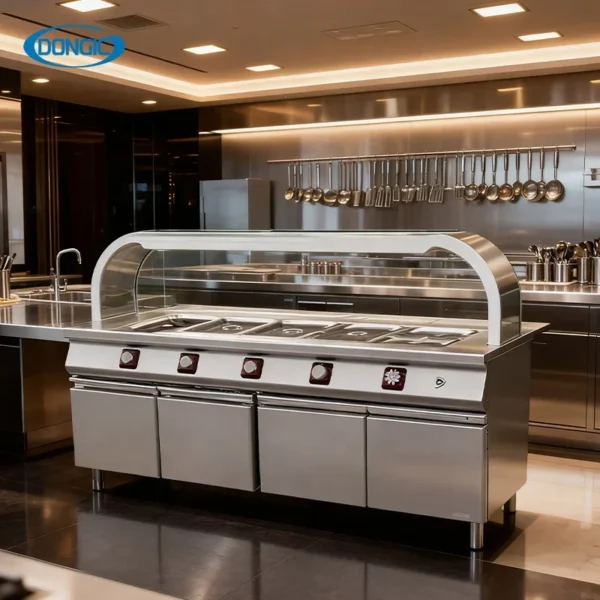 Buffet Hot Food Serving Counter with Plate Rack