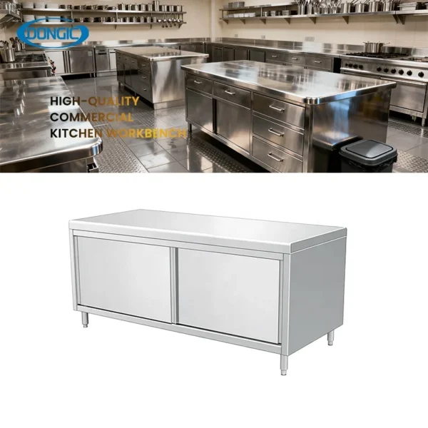 Stainless Steel Workbench Worktable with Two Sliding Doors for Cabinet