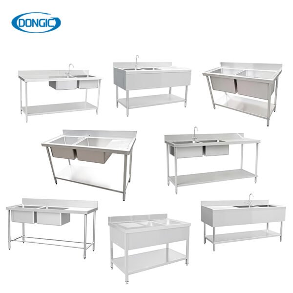 合 Two Layers Stainless Steel Kitchen Regular Work Table with Back Splash