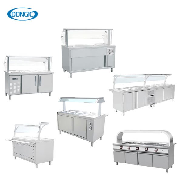 合 Hotel Restaurant Buffet Stainless Steel Hot Food Serving Counter With Foldable Plate Rack