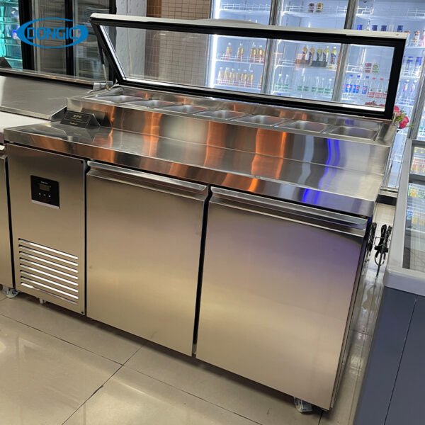 Commercial Direct Cooling Glass Display Counter Pizza Workbench Refrigerator