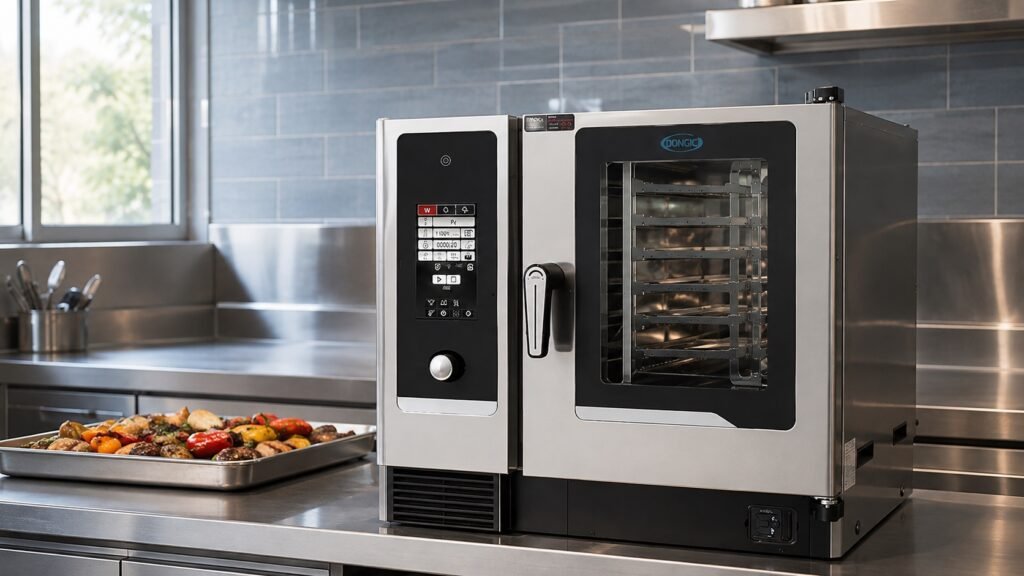 DONGIC six-tray combi oven in a commercial kitchen setting