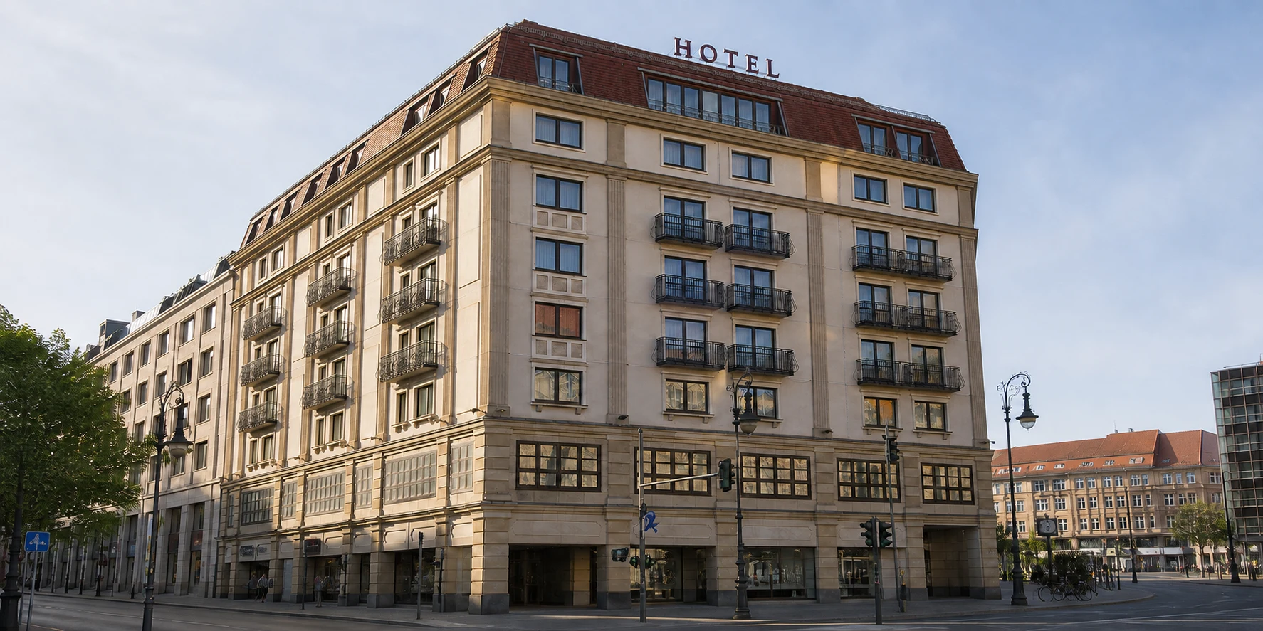 City hotel exterior — illustrative hospitality setting